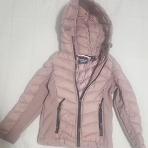 Reebok Girls' Dusty Pink Quilted Hooded Puffer Jacket